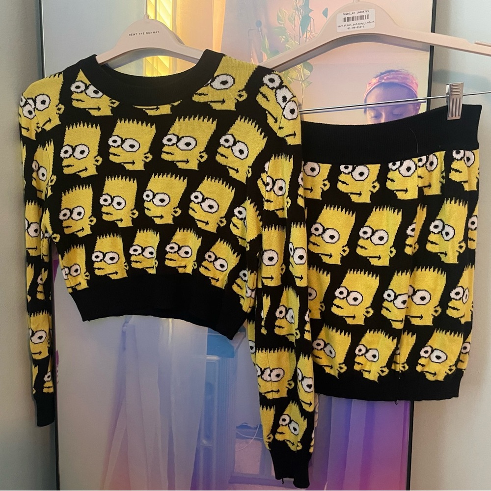 BART SIMPSON graphic knit sweater and skirt set!! Extra small